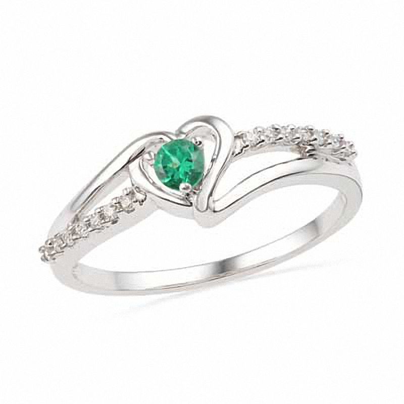 Lab-Created Emerald and Diamond Accent Heart Ring in Sterling Silver|Peoples Jewellers