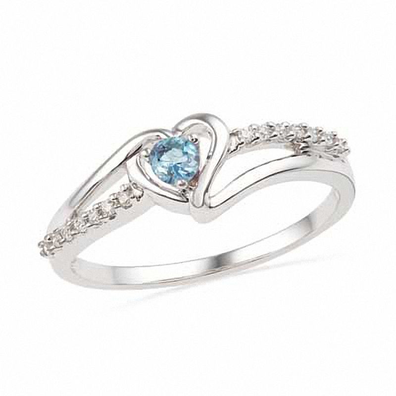 Aquamarine and Diamond Accent Heart Ring in Sterling Silver|Peoples Jewellers