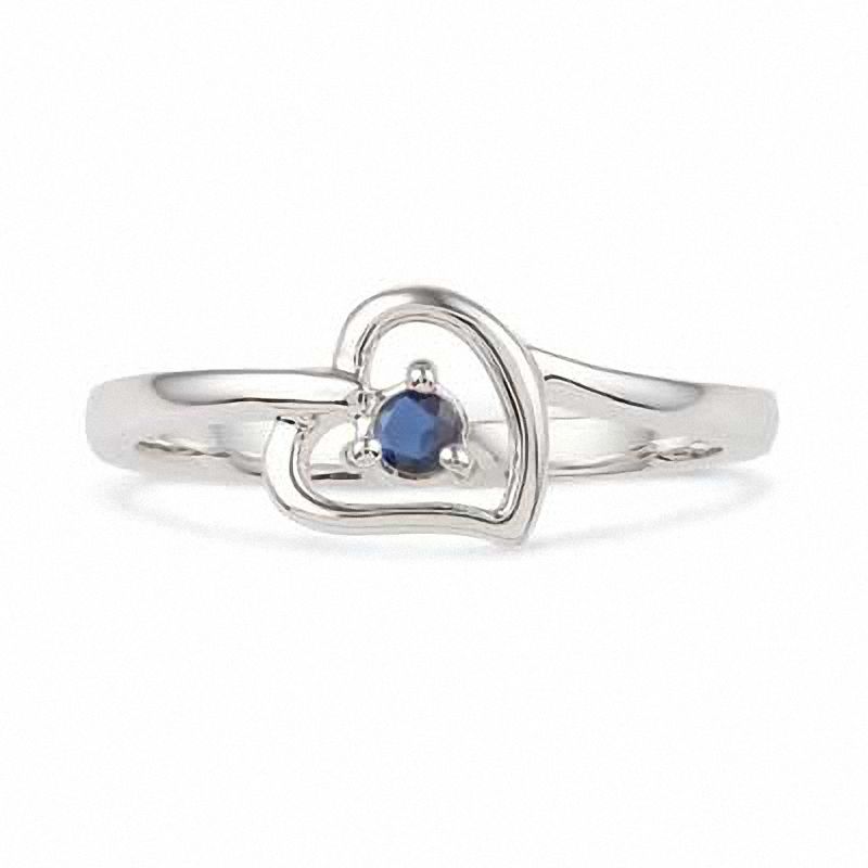 Main Image 2 of Blue Lab-Created Sapphire Heart Ring in Sterling Silver