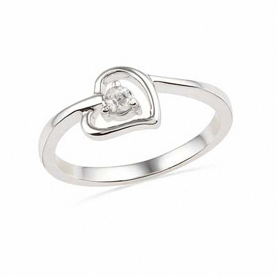 Lab-Created White Sapphire Heart Ring in Sterling Silver