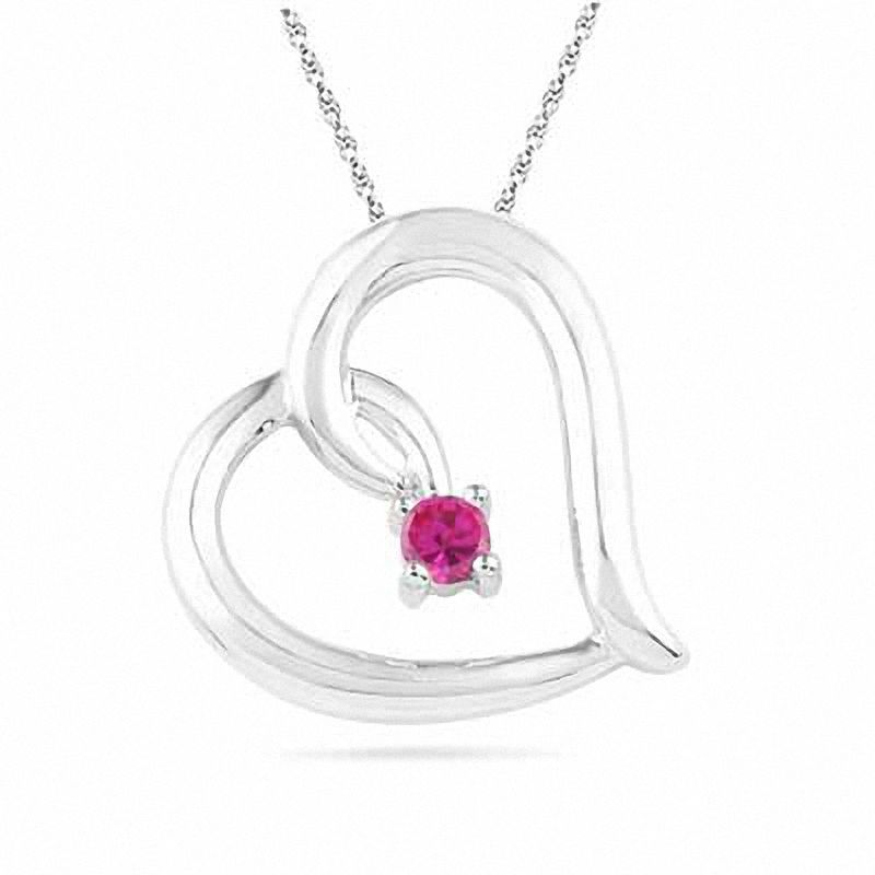 Lab-Created Ruby Tilted Heart Pendant in Sterling Silver
