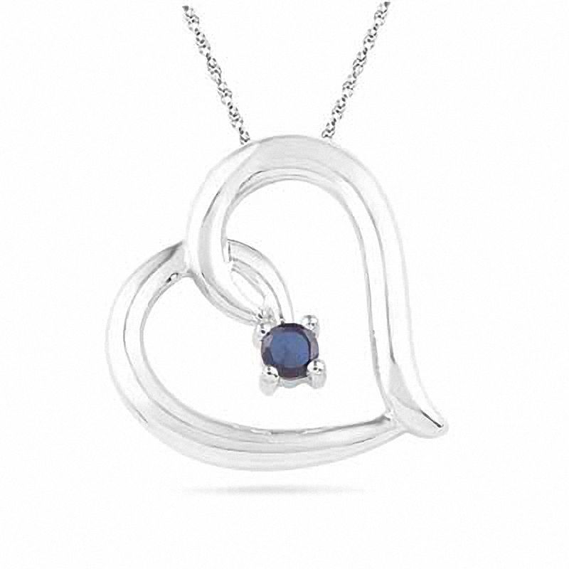 Blue Lab-Created Sapphire Tilted Heart Pendant in Sterling Silver