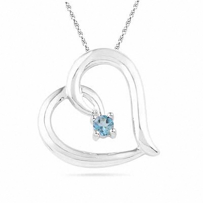 Aquamarine Tilted Heart Pendant in Sterling Silver