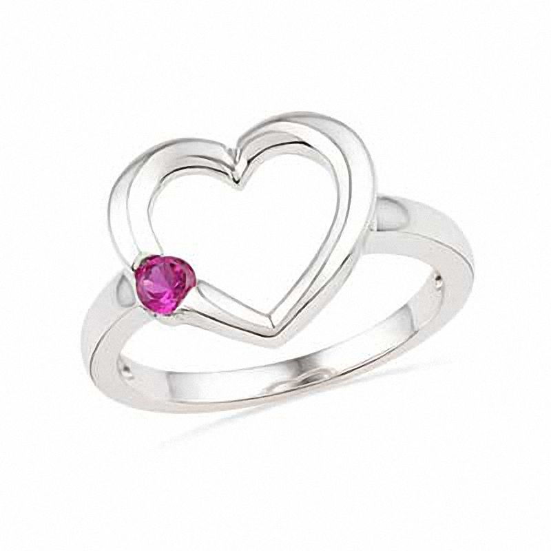 Main Image 1 of Lab-Created Ruby Heart Ring in Sterling Silver