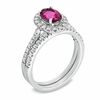 Certified Oval Pink Tourmaline and 0.46 CT. T.W. Diamond Bridal Set in 14K White Gold