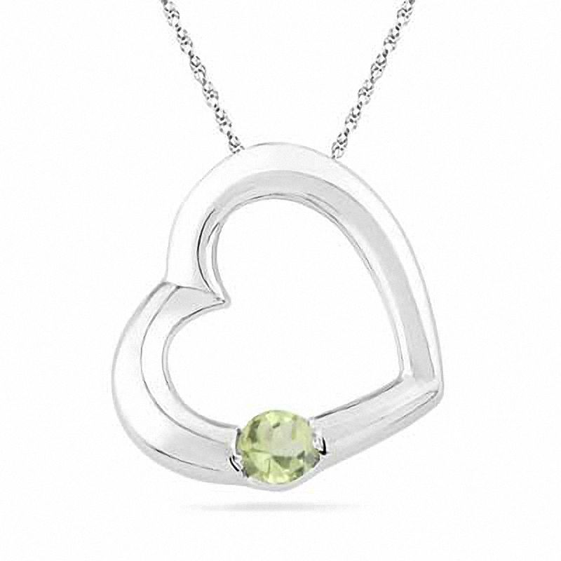 Peridot Tilted Heart Pendant in Sterling Silver