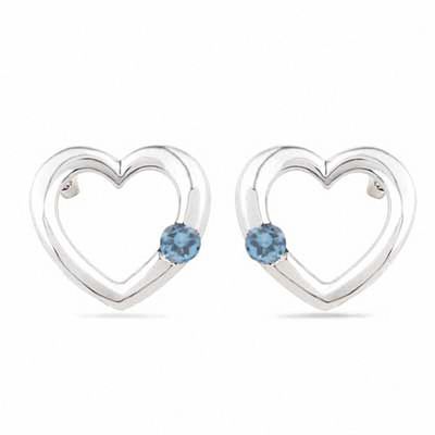 Aquamarine Heart Earrings in Sterling Silver