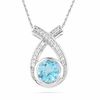 Thumbnail Image 1 of 6.0mm Swiss Blue Topaz and 0.10 CT. T.W. Diamond Pendant in Sterling Silver