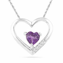 5.0mm Heart-Shaped Amethyst and Diamond Accent Heart Pendant in Sterling Silver