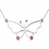 Lab-Created Pink Sapphire and Diamond Accent Butterfly Necklace in Sterling Silver - 16"
