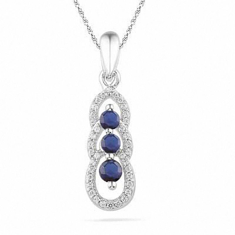 Lab-Created Blue Sapphire and 0.12 CT. T.W Diamond Triple Loop Pendant in Sterling Silver