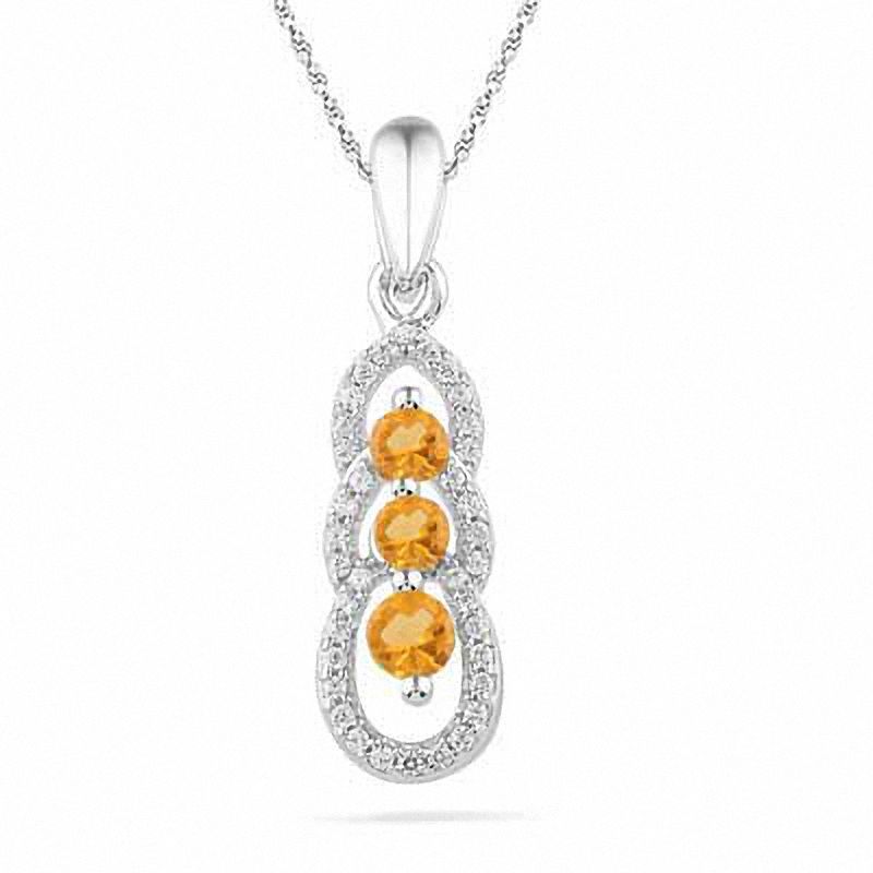 Citrine and 0.12 CT. T.W Diamond Triple Loop Pendant in Sterling Silver