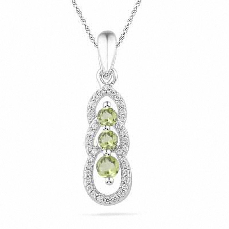 Peridot and 0.12 CT. T.W Diamond Triple Loop Pendant in Sterling Silver