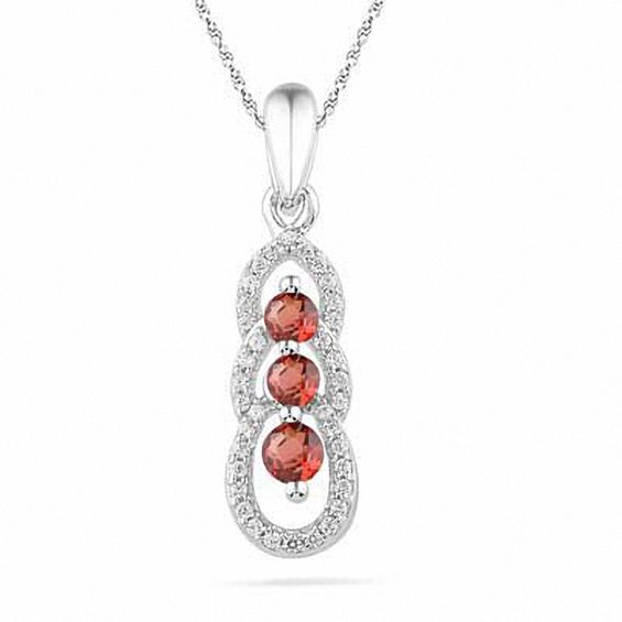 Garnet and 0.12 CT. T.W Triple Loop Pendant in Sterling Silver