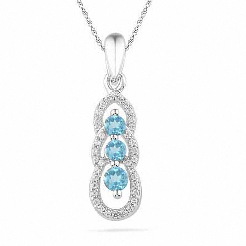 Aquamarine and 0.12 CT. T.W Diamond Triple Loop Pendant in Sterling Silver