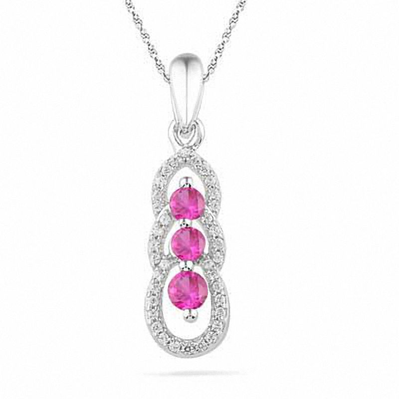 Lab-Created Ruby and 0.12 CT. T.W Diamond Triple Loop Pendant in Sterling Silver