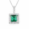 Thumbnail Image 0 of Princess-Cut Lab-Created Emerald and 0.12 CT. T.W Diamond Pendant in 10K White Gold