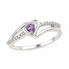 Thumbnail Image 1 of Amethyst and Diamond Accent Heart Ring in Sterling Silver