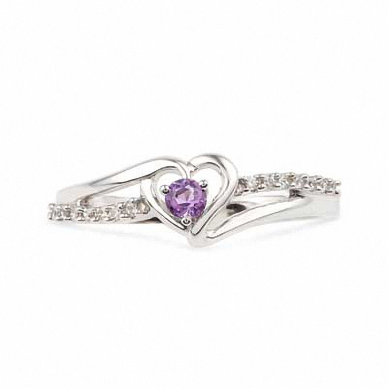 Amethyst and Diamond Accent Heart Ring in Sterling Silver