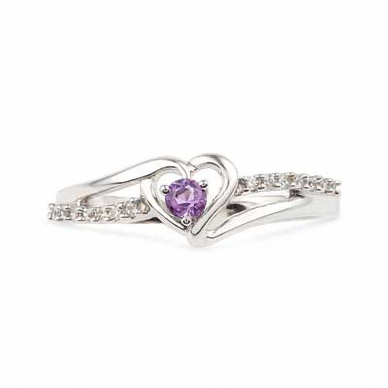 Main Image 2 of Amethyst and Diamond Accent Heart Ring in Sterling Silver