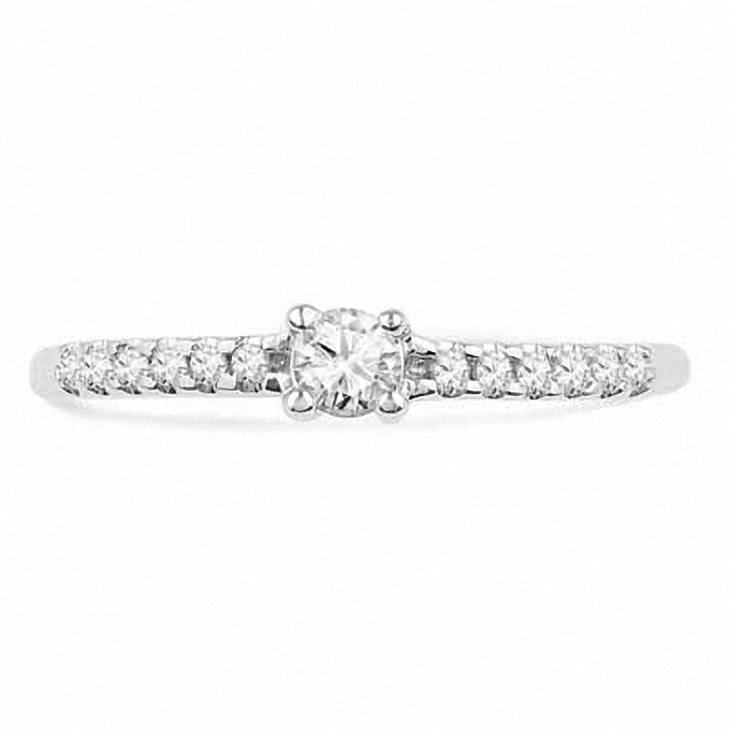 White Sapphire and Diamond Accent Engagement Ring in Sterling Silver