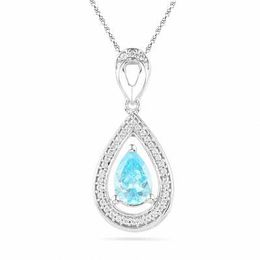 Pear-Shaped Simulated Aquamarine and Diamond Accent Pendant in 10K White Gold
