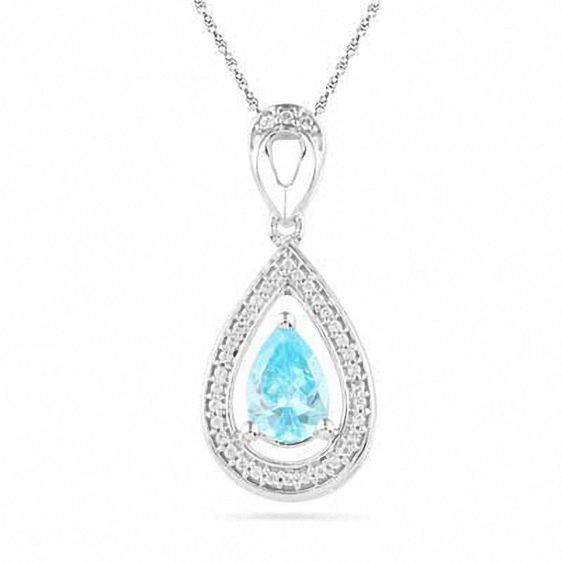 Pear-Shaped Simulated Aquamarine and Diamond Accent Pendant in 10K White Gold