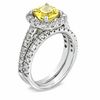 Certified Cushion-Cut Yellow Sapphire and 1.47 CT. T.W. Diamond Bridal Set in 14K White Gold