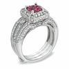 Thumbnail Image 1 of Certified Cushion-Cut Pink Tourmaline and 0.96 CT. T.W. Certified Diamond Bridal Set in 14K White Gold