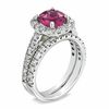 Thumbnail Image 2 of Certified Cushion-Cut Pink Tourmaline and 1.45 CT. T.W. Certified Diamond Bridal Set in 14K White Gold