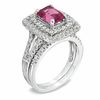 Certified Emerald-Cut Pink Tourmaline and 0.83 CT. T.W. Certified Diamond Bridal Set in 14K White Gold