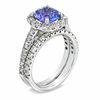 Thumbnail Image 1 of Certified Cushion-Cut Tanzanite and 1.45 CT. T.W. Diamond Bridal Set in 14K White Gold