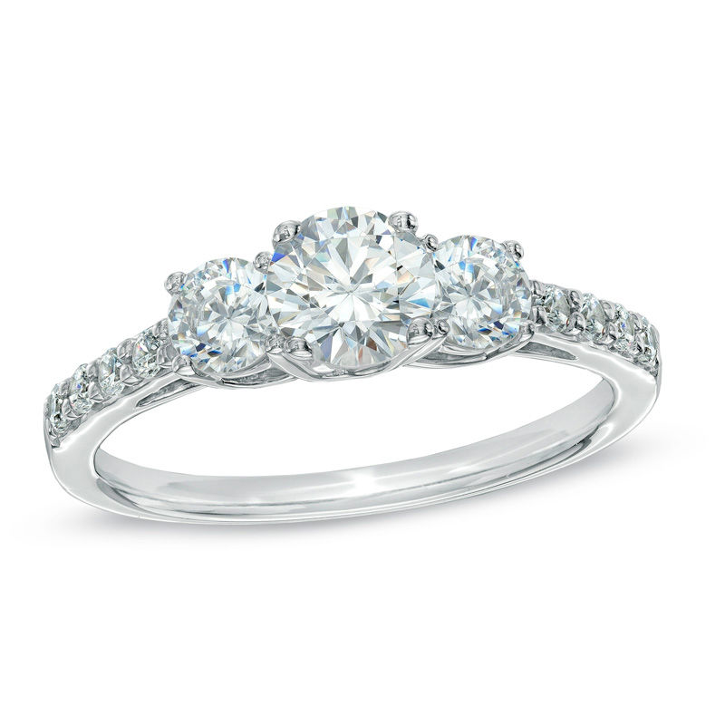 Celebration Canadian Lux® 1.00 CT. T.W. Diamond Three Stone Engagement Ring in 18K White Gold (I/SI2)|Peoples Jewellers