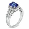 Certified Cushion-Cut Tanzanite and 0.37 CT. T.W. Diamond Engagement Ring in 14K White Gold