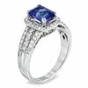 Thumbnail Image 1 of Certified Cushion-Cut Tanzanite and 0.37 CT. T.W. Diamond Engagement Ring in 14K White Gold