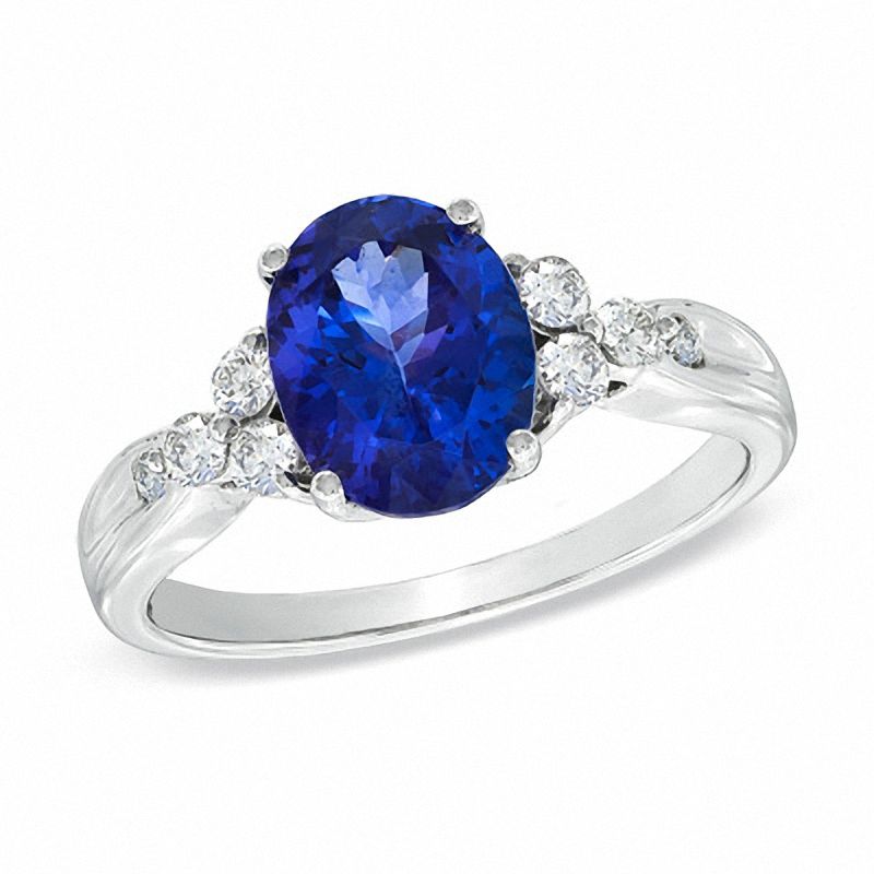 Certified Oval Tanzanite and 0.27 CT. T.W. Diamond Engagement Ring in 14K White Gold
