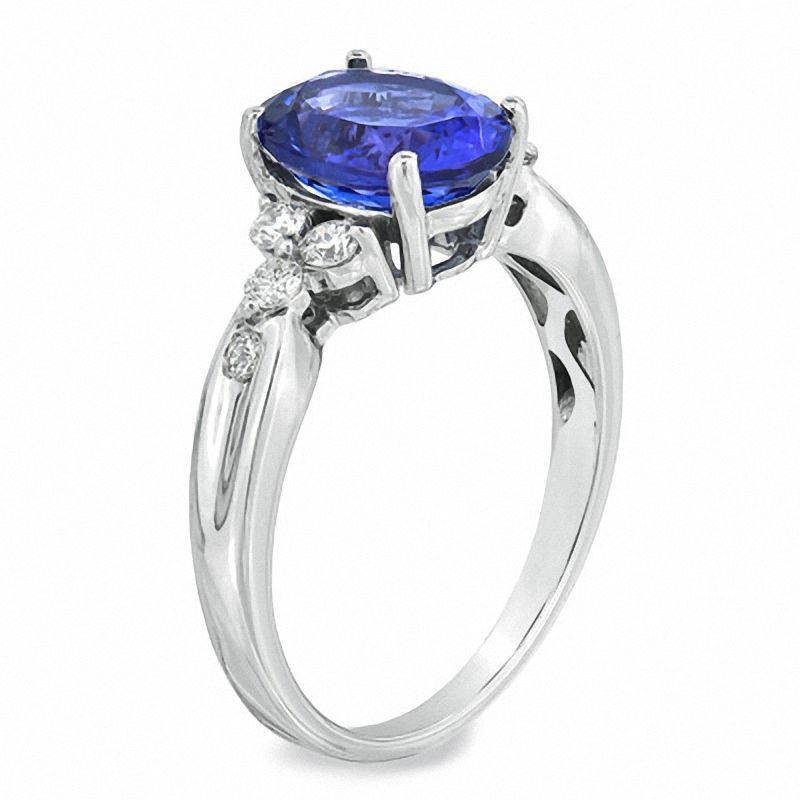 Certified Oval Tanzanite and 0.27 CT. T.W. Diamond Engagement Ring in 14K White Gold
