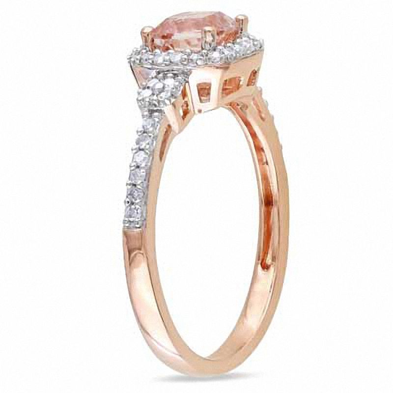 5.0mm Cushion-Cut Morganite and 0.20 CT. T.W. Diamond Ring in 10K Rose Gold
