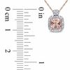 Thumbnail Image 1 of 5.0mm Cushion-Cut Morganite and 0.10 CT. T.W. Diamond Frame Pendant in 10K Rose Gold - 17"