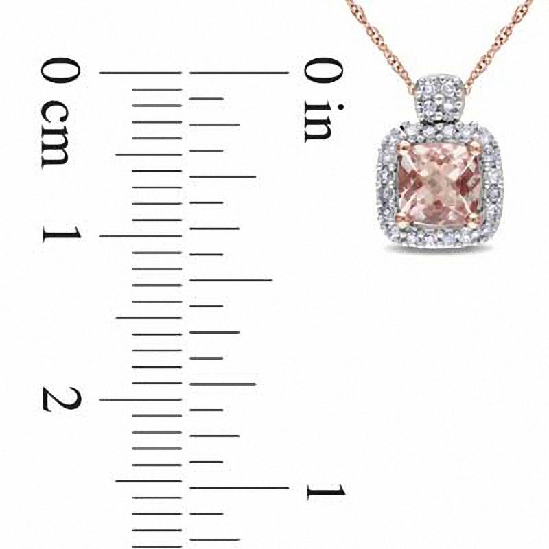 5.0mm Cushion-Cut Morganite and 0.10 CT. T.W. Diamond Frame Pendant in 10K Rose Gold - 17"