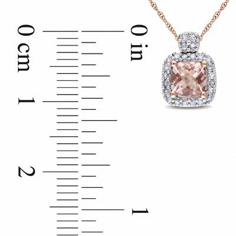 Main Image 2 of 5.0mm Cushion-Cut Morganite and 0.10 CT. T.W. Diamond Frame Pendant in 10K Rose Gold - 17"
