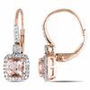 Thumbnail Image 1 of 5.0mm Cushion-Cut Morganite and 0.19 CT. T.W. Diamond Earrings in 10K Rose Gold