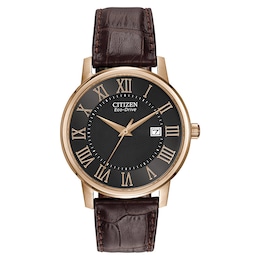 Men's Citizen Eco-Drive® Rose-Tone Strap Watch with Black Dial (Model: BM6759-03E)