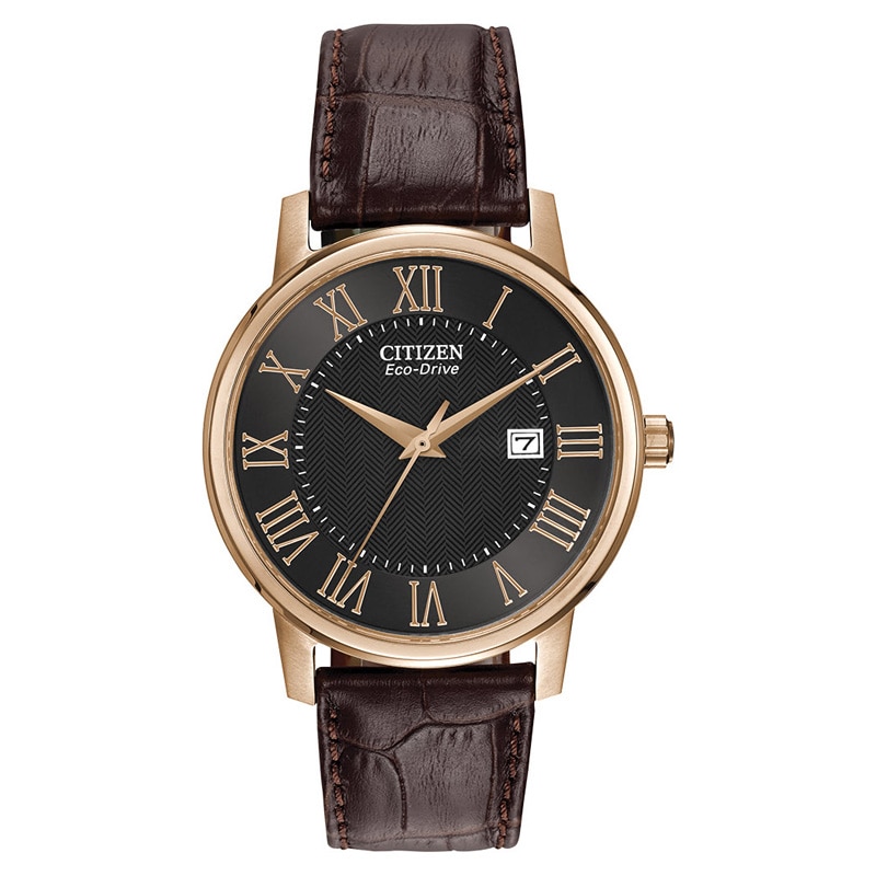 Men's Citizen Eco-Drive® Rose-Tone Strap Watch with Black Dial (Model: BM6759-03E)