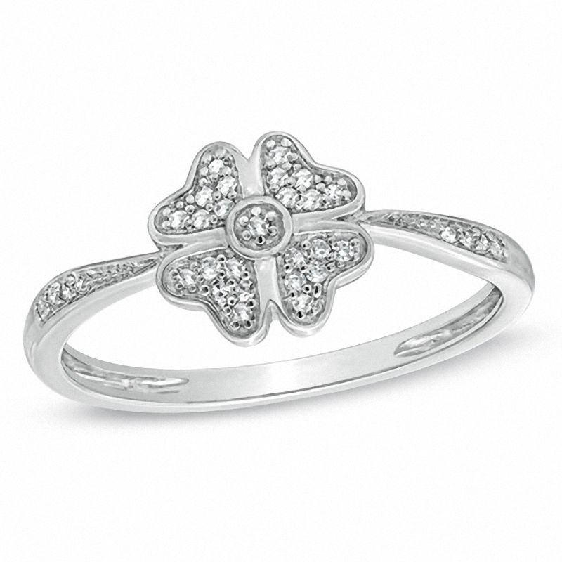 0.09 CT. T.W. Diamond Four-Leaf Clover Ring in 10K White Gold