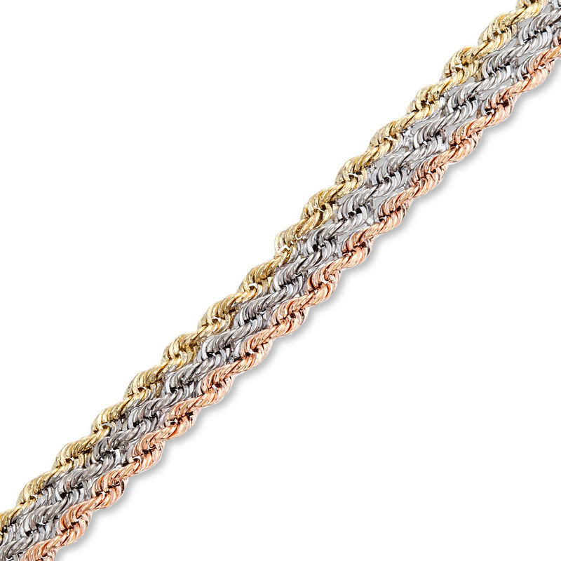 Triple Row Rope Bracelet in 10K Tri Tone Gold 7.50 Peoples Jewellers