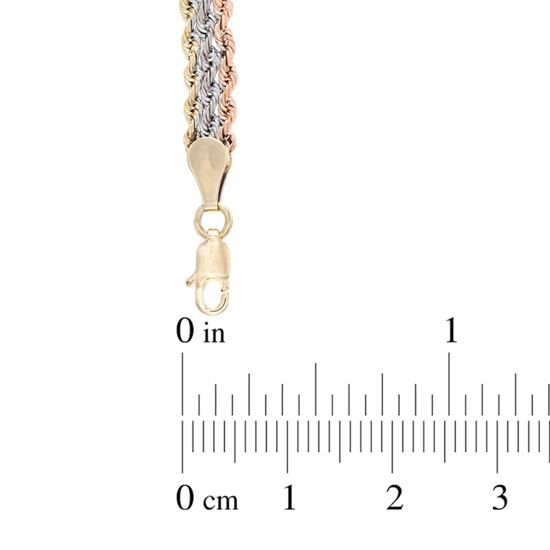 Main Image 2 of Triple Row Rope Bracelet in 10K Tri-Tone Gold - 7.50"