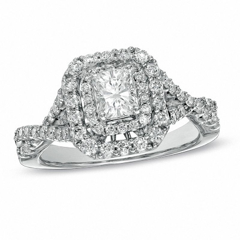 1.25 CT. T.W. Certified Radiant-Cut Diamond Double Frame Engagement Ring in 14K White Gold (I/I1)