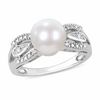 Thumbnail Image 0 of 9.0 - 9.5mm Cultured Freshwater Pearl and 0.04 CT. T.W. Diamond Ring in Sterling Silver