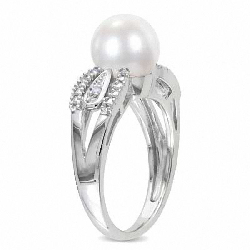 Main Image 2 of 9.0-9.5mm Freshwater Cultured Pearl and 0.04 CT. T.W. Diamond Ring in Sterling Silver